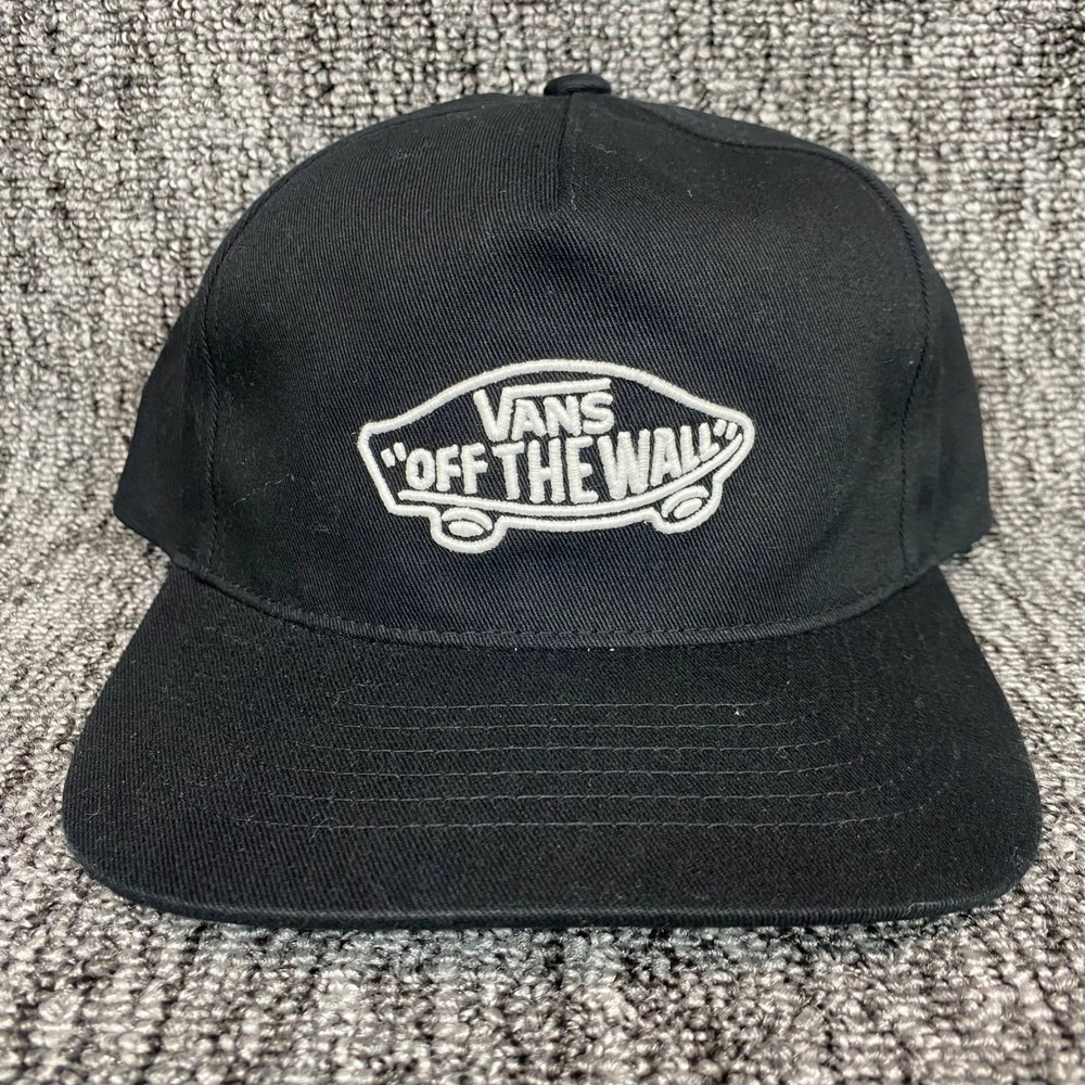 VTG Vans Off The Wall Skateboard Logo Black Snapback Hat Mens Adjustable Cap